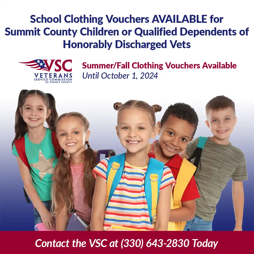 School clothing vouchers AVAILABLE for Summit County children or qualified dependents of honorably discharged vets